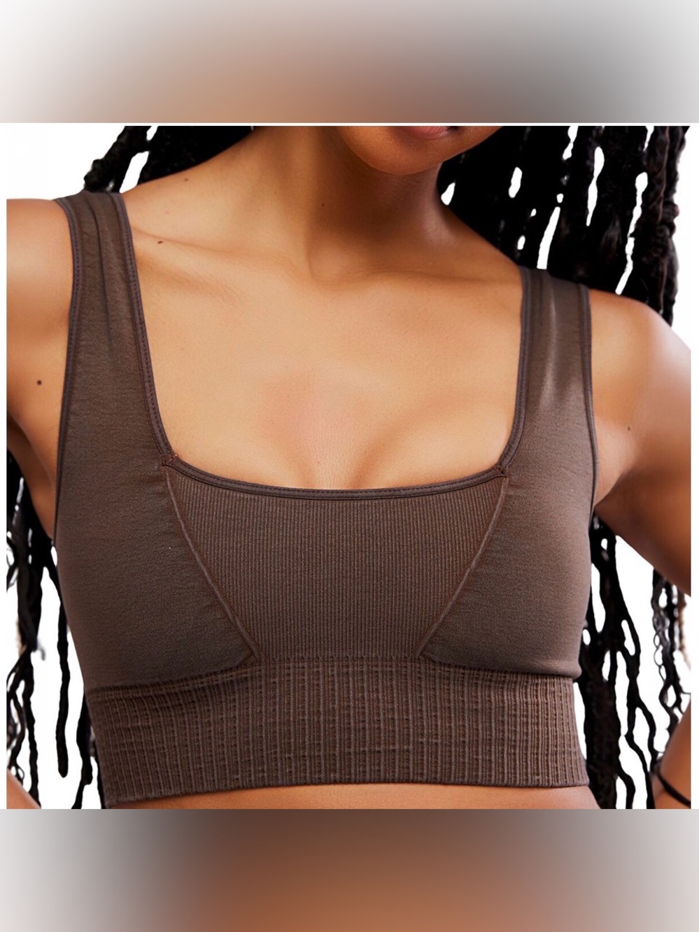 NWOT Free People Movement Square Neck Good Karma Bra In Washed Brown Size M/L - Picture 2 of 3